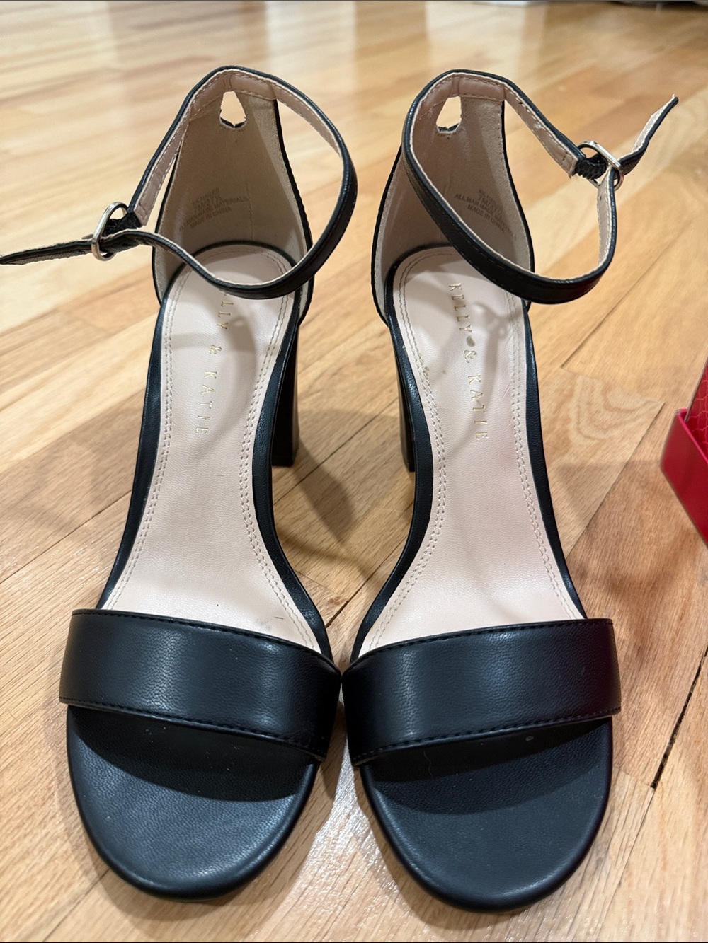 Kelly & Katie Black Ankle-Strap Block Heels